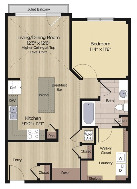 Floor plan for 1 bed, 1 bath, 847 sqft